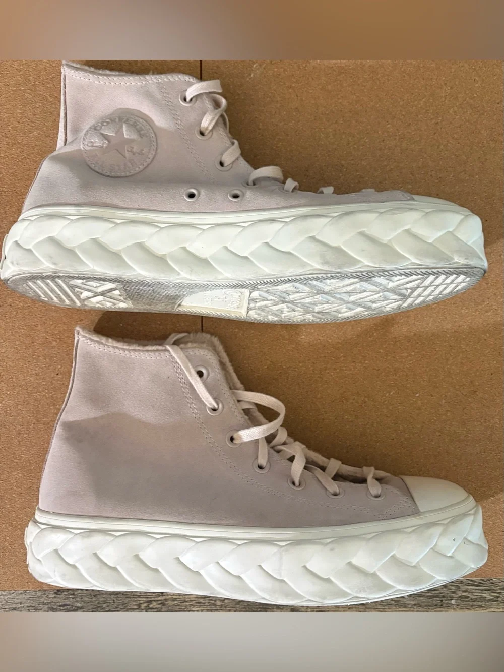 Converse All Star CT Sherpa High-Top Platform Sneakers in Pale Pink Suede